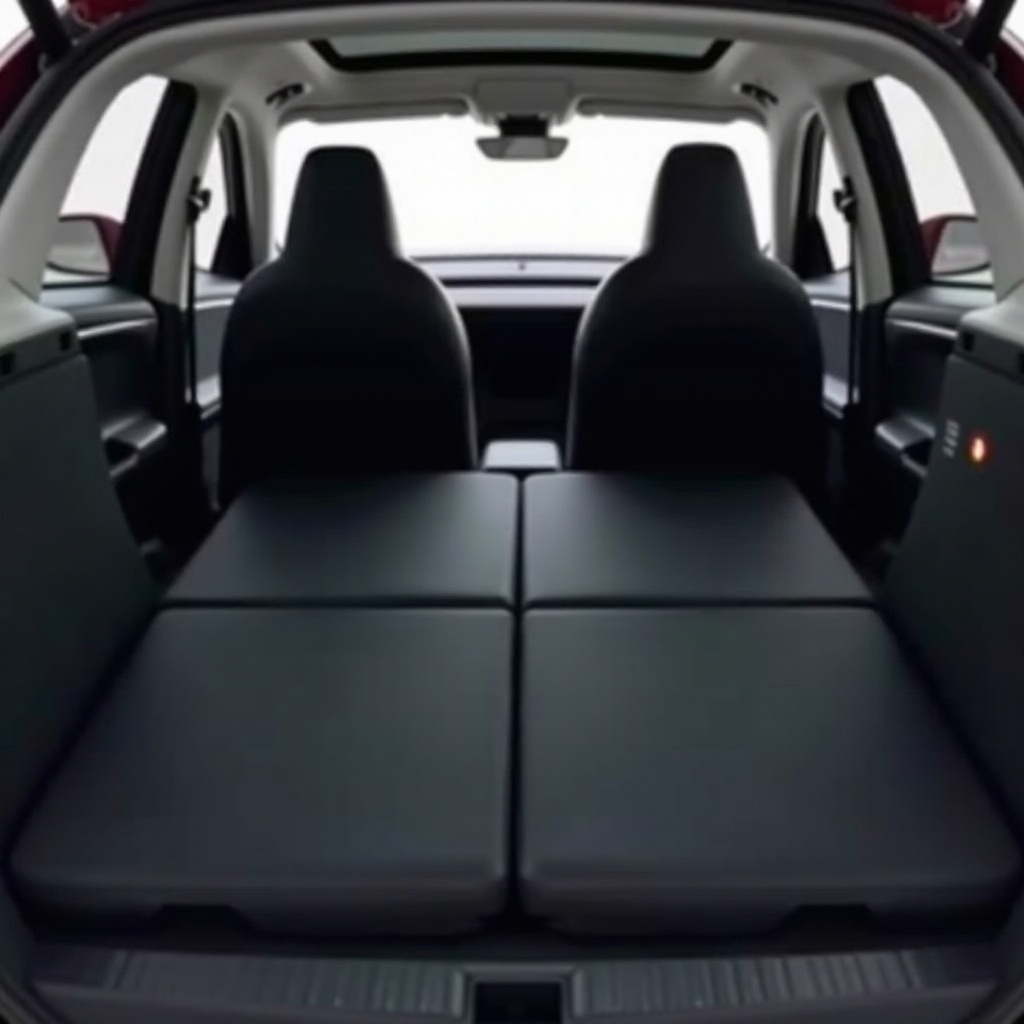 spațiu de încărcare tesla model y cu scaunele rabatate
